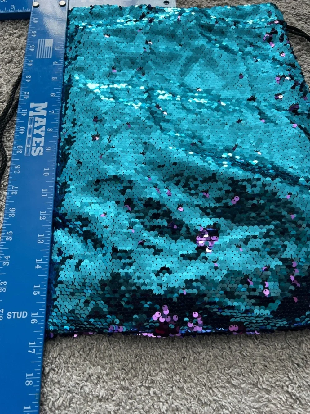 Women's Aqua Purple Sequin Mermaid Shimmer Drawstring BackPack Inner Zip Pocket - Picture 4 of 5